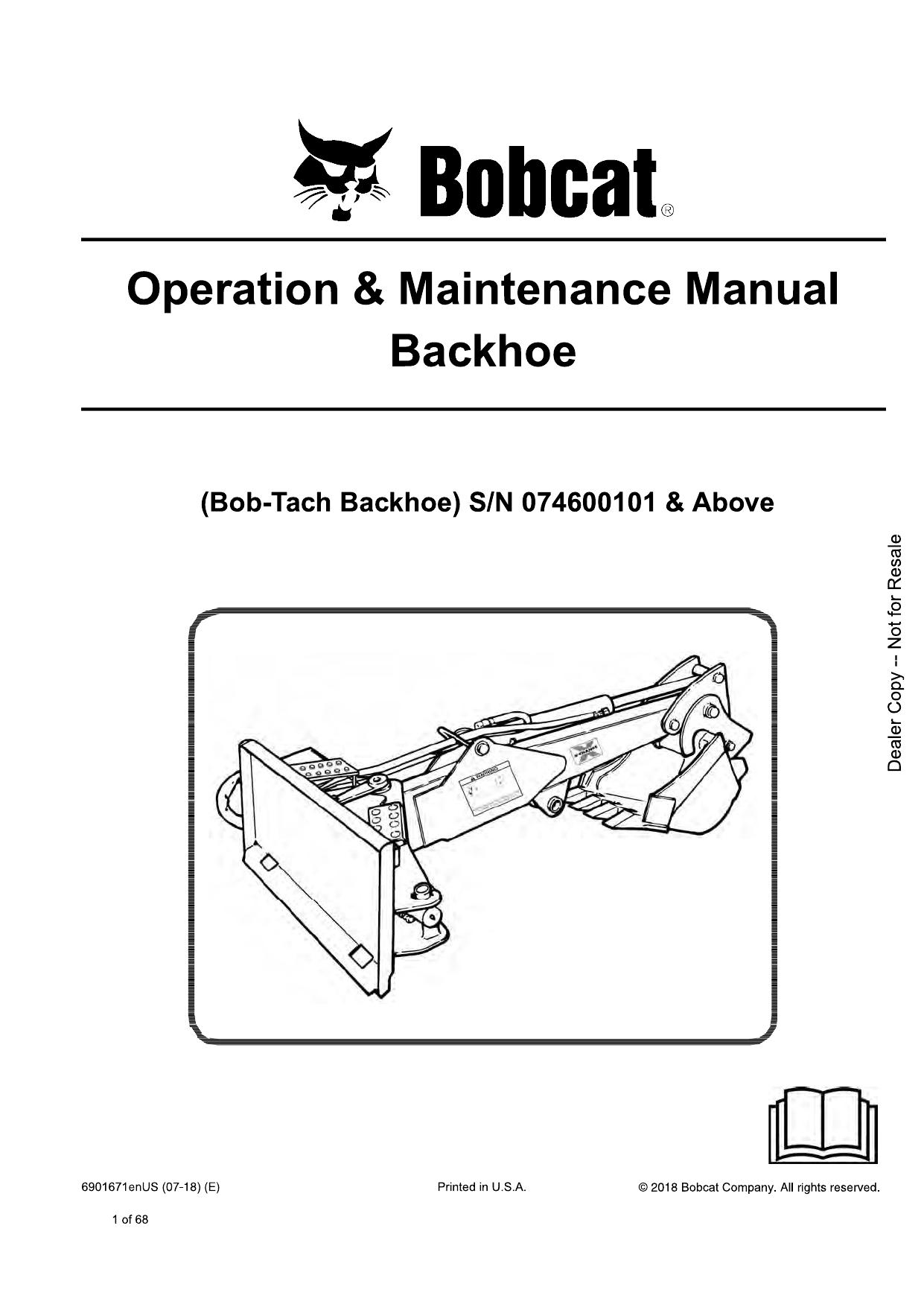 Bob-Tach BACKHOE Operation & Maintenance Manual Bobcat